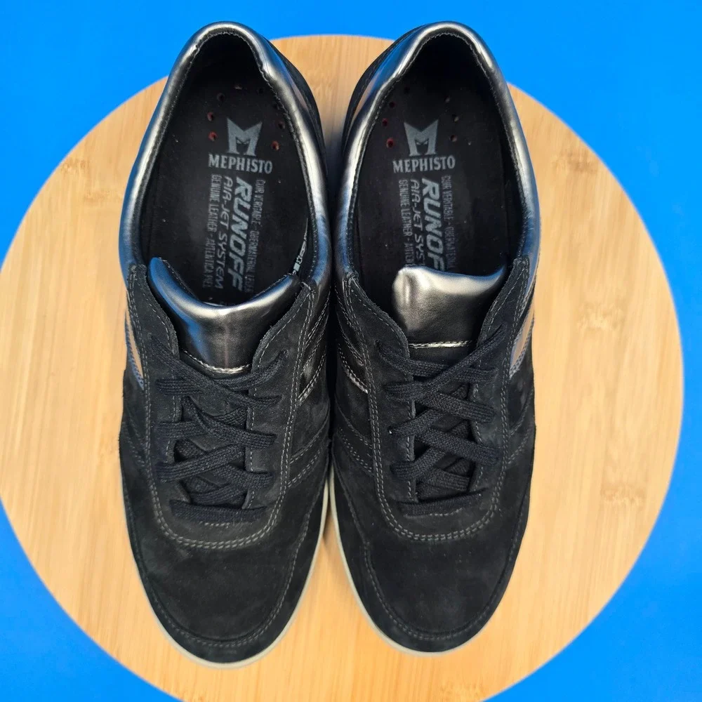 Mephisto Runoff Women's 9 Black‎ Suede Silver Metallic Walking Shoes Sneakers